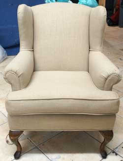 Chair upholstered in Santa Monica California